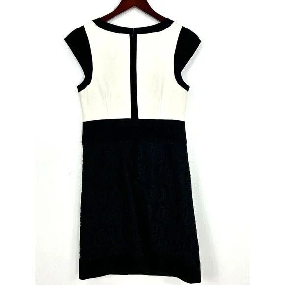 Laundry by Shelli Segal Sz 6 Black White Colorblock Lace Sheath Career Dress N4 - Picture 4 of 12